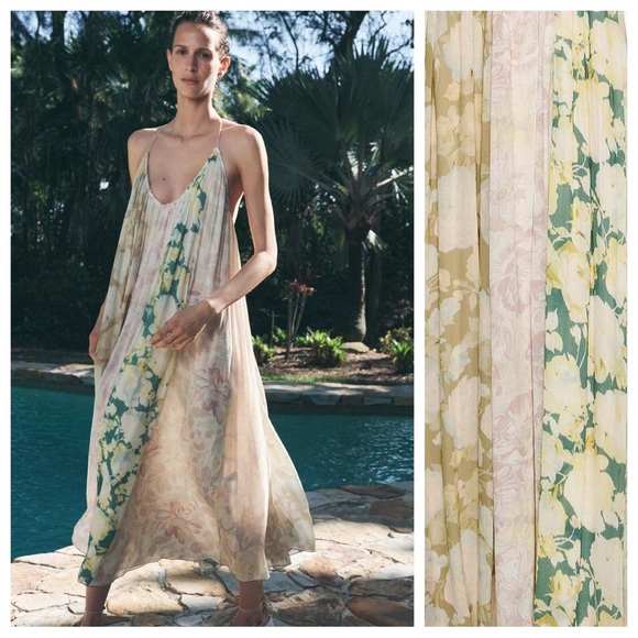 Zara Dresses & Skirts - NWT. Zara ZW Collection Beige/Green Viscose Floral Patchwork Midi Dress. Size L.